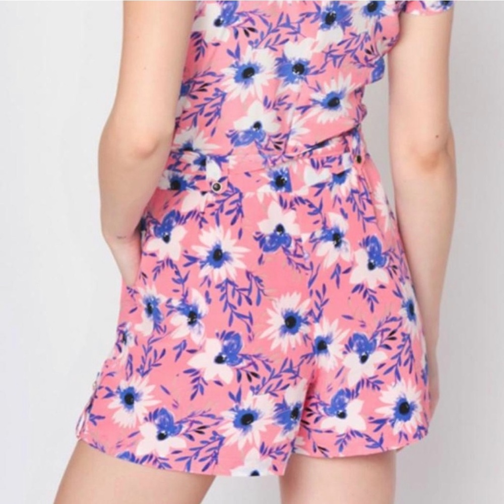 Yumi Kim Paradise Faux Wrap Surplice Romper Jumpsuit Pink Floral Safari Silk - Picture 8 of 16